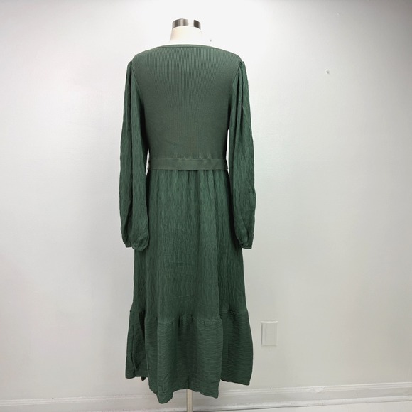 Baltic Born NWT Alva Sweater Midi Dress XL Dusty Green Square Neck Crinkle Boho - Picture 4 of 16